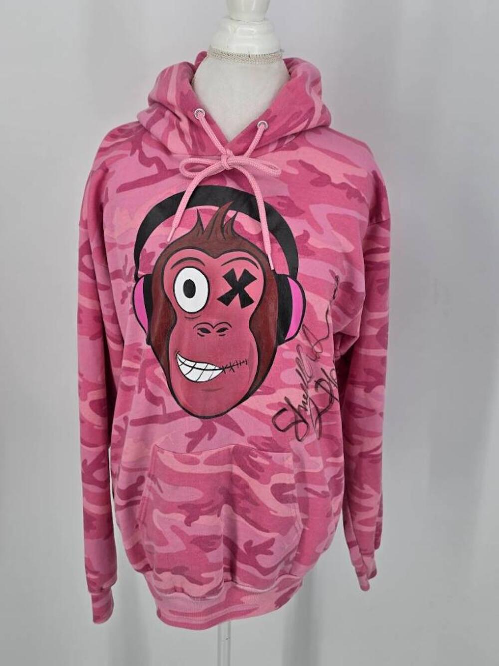 New Muse Signed Graphic Camo Hoodie Pink Monkey Headphones Streetwear Men M